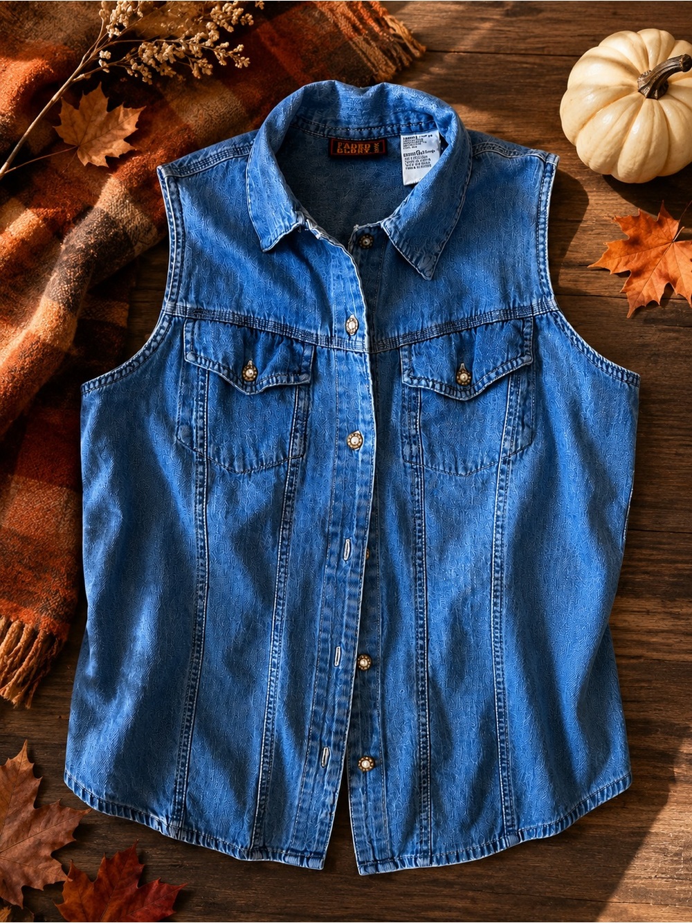 Faded Glory Light Blue Denim Button-Front Vest